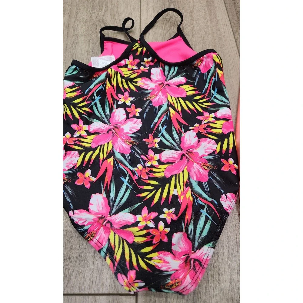 Hurley Girls Swimsuit 5/6 Tropical Floral One Piece & Carter's Rash Guard Top 5T